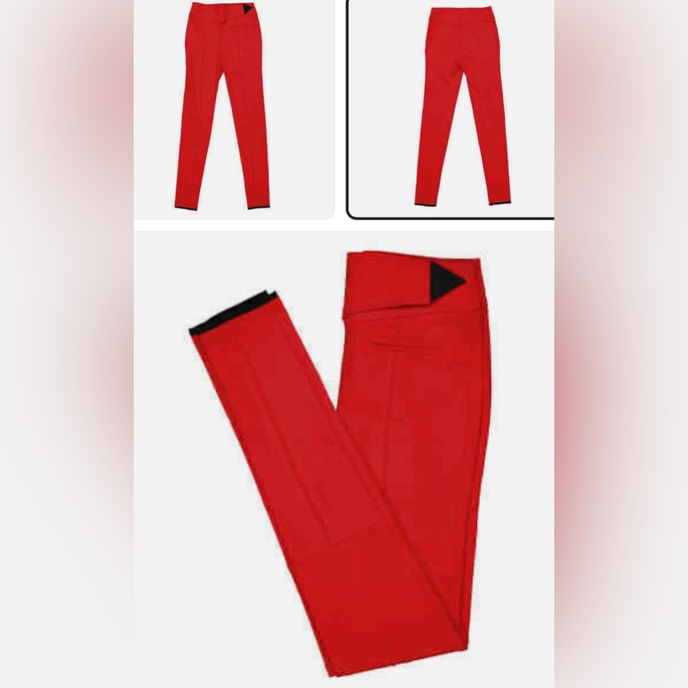 BURBERRY BRIGHT RED LEGGINGS WITH BLACK DETAILING CLOSURE & CUT OUT ZIPPERS - Picture 3 of 12